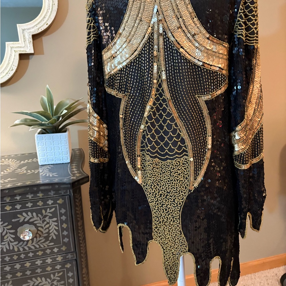 Vintage Black and Gold Sequin Tunic/Dress